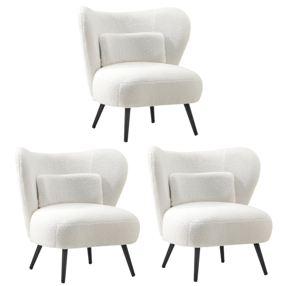 3x Armchair with Lumbar Pillow Wingback Boucle White