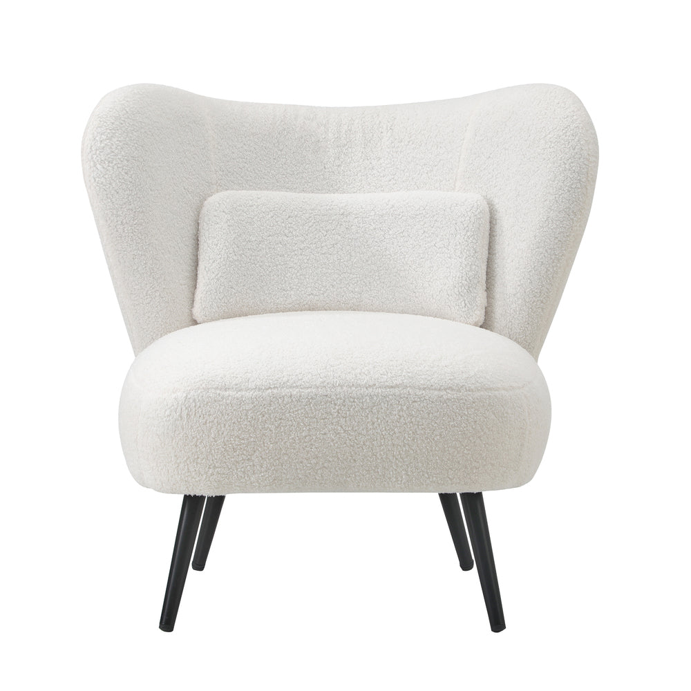 3x Armchair with Lumbar Pillow Wingback Boucle White