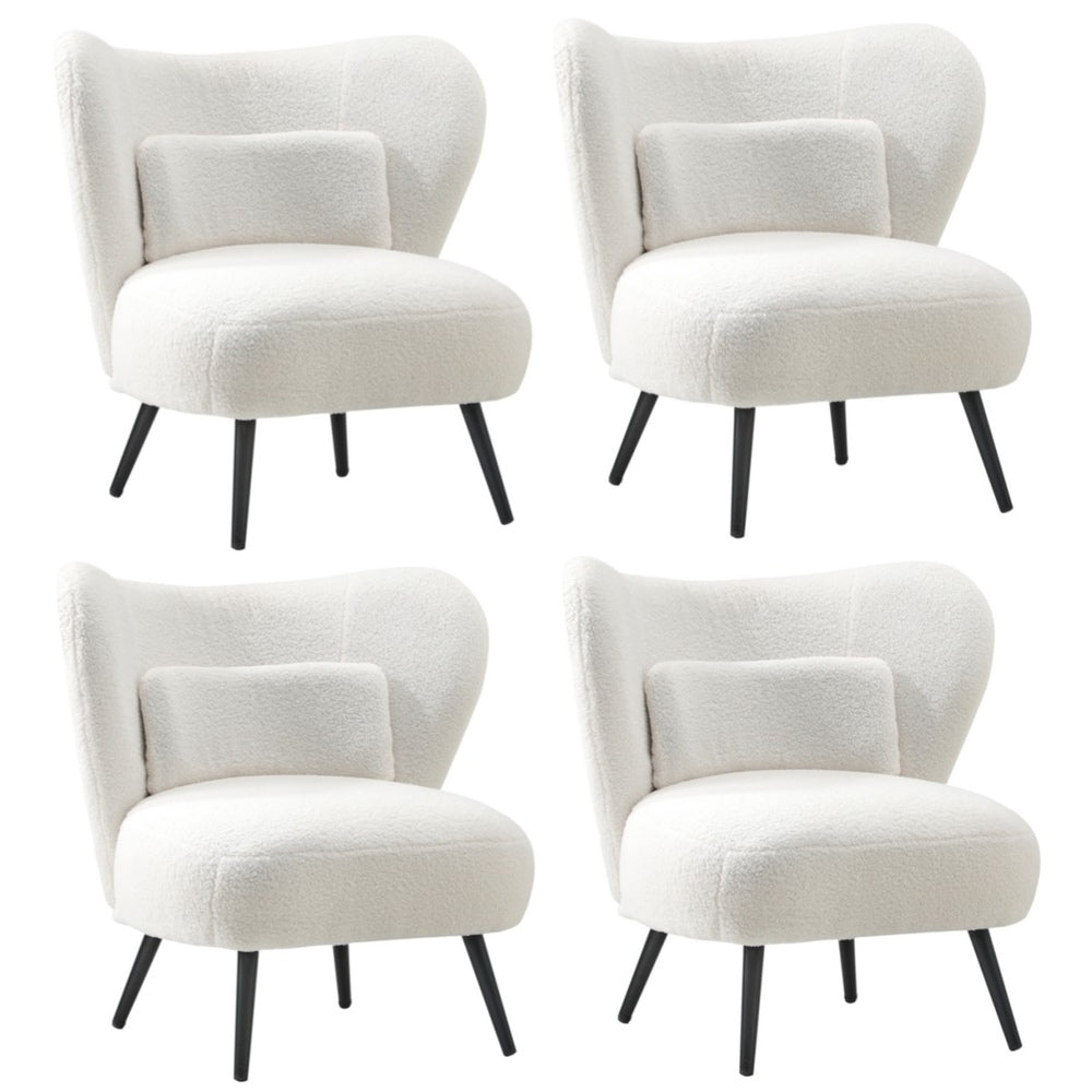 4x Armchair with Lumbar Pillow Wingback Boucle White