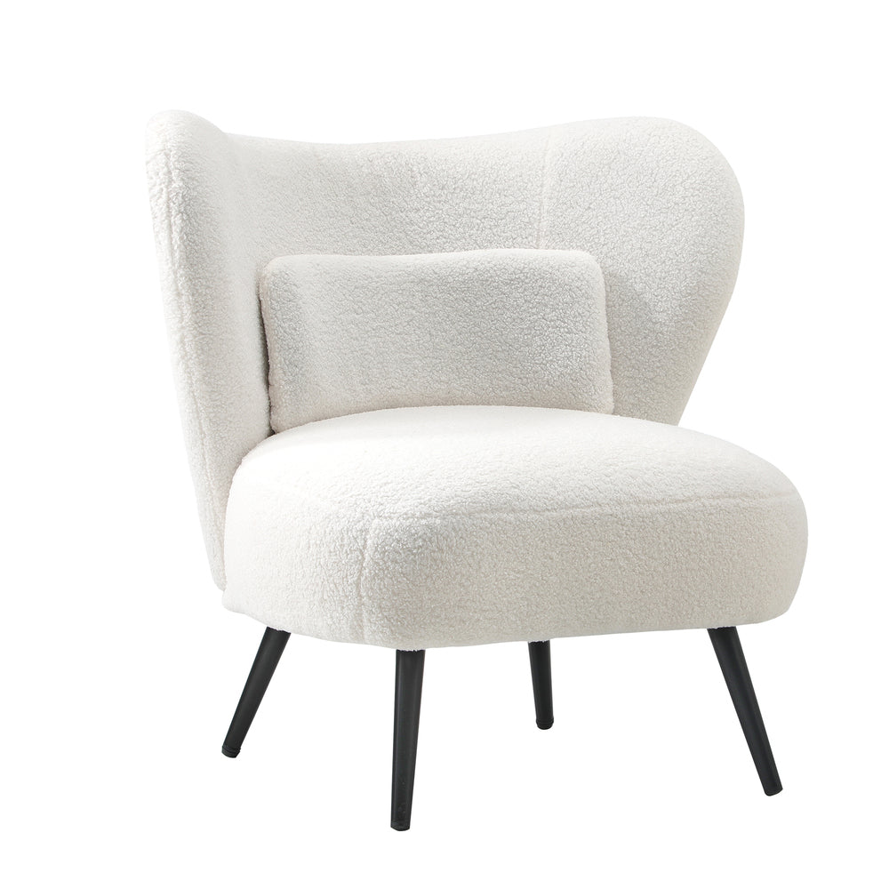 4x Armchair with Lumbar Pillow Wingback Boucle White