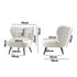 4x Armchair with Lumbar Pillow Wingback Boucle White