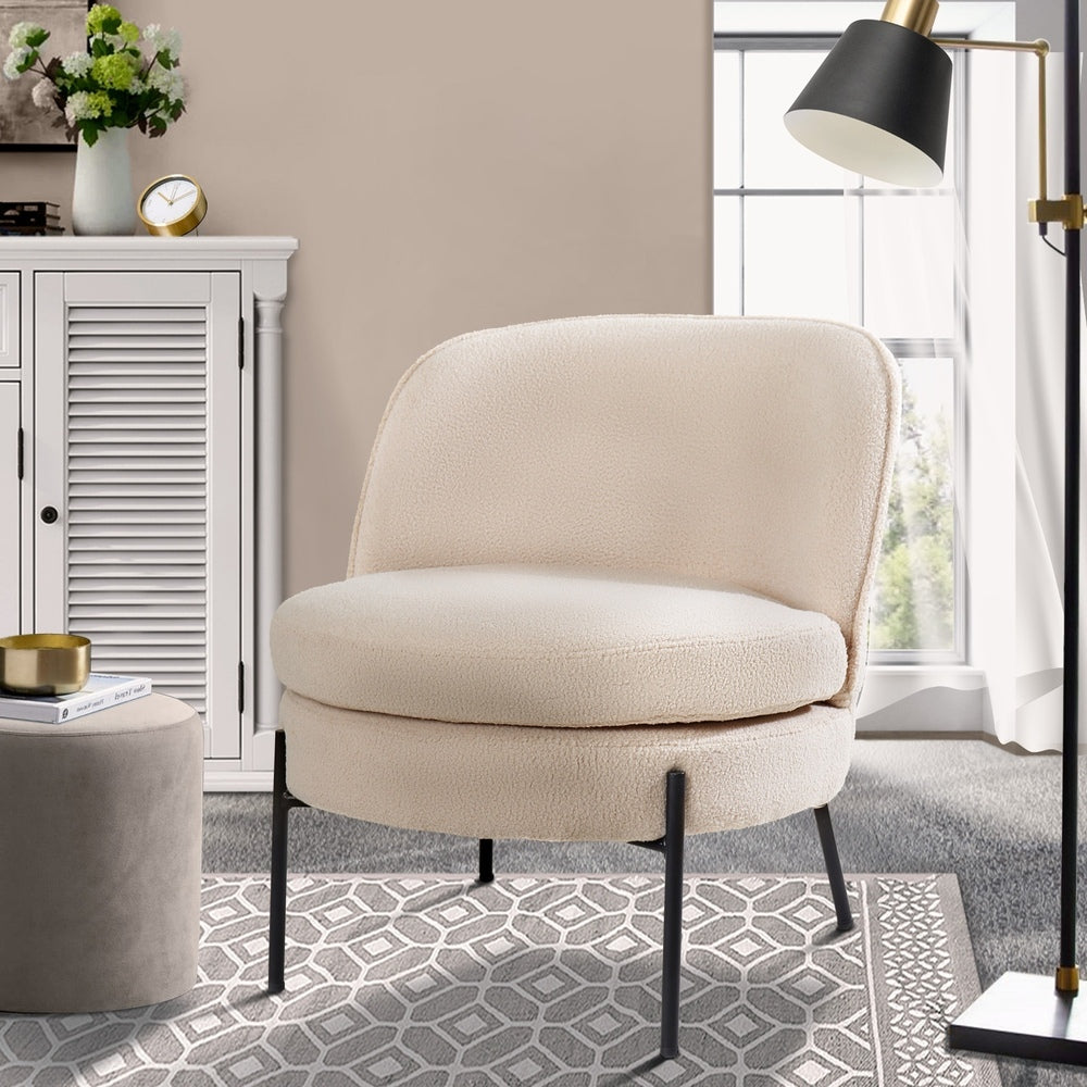 Armchair – Boucle Fabric, Wide Seat, Metal Legs, Beige