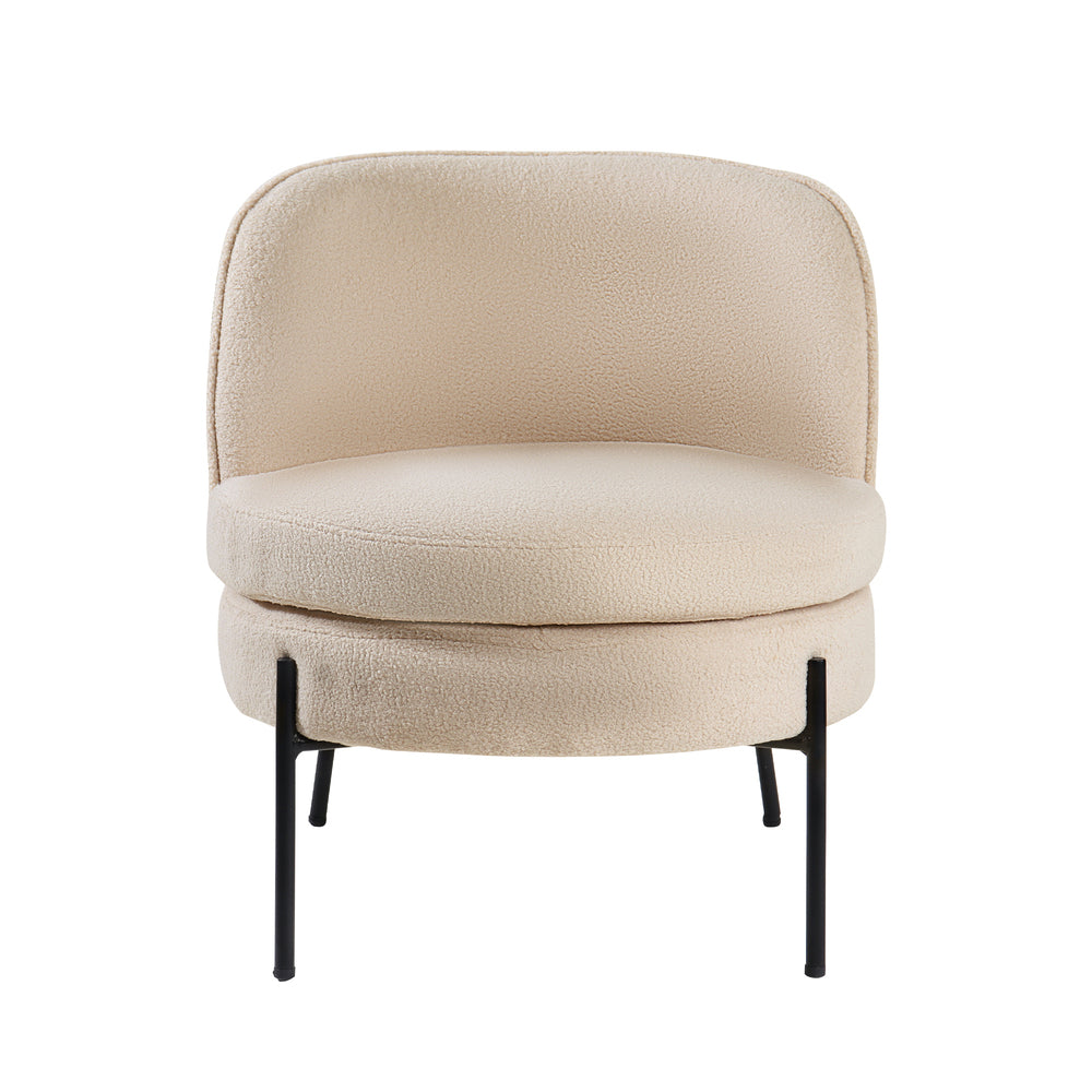 Armchair – Boucle Fabric, Wide Seat, Metal Legs, Beige