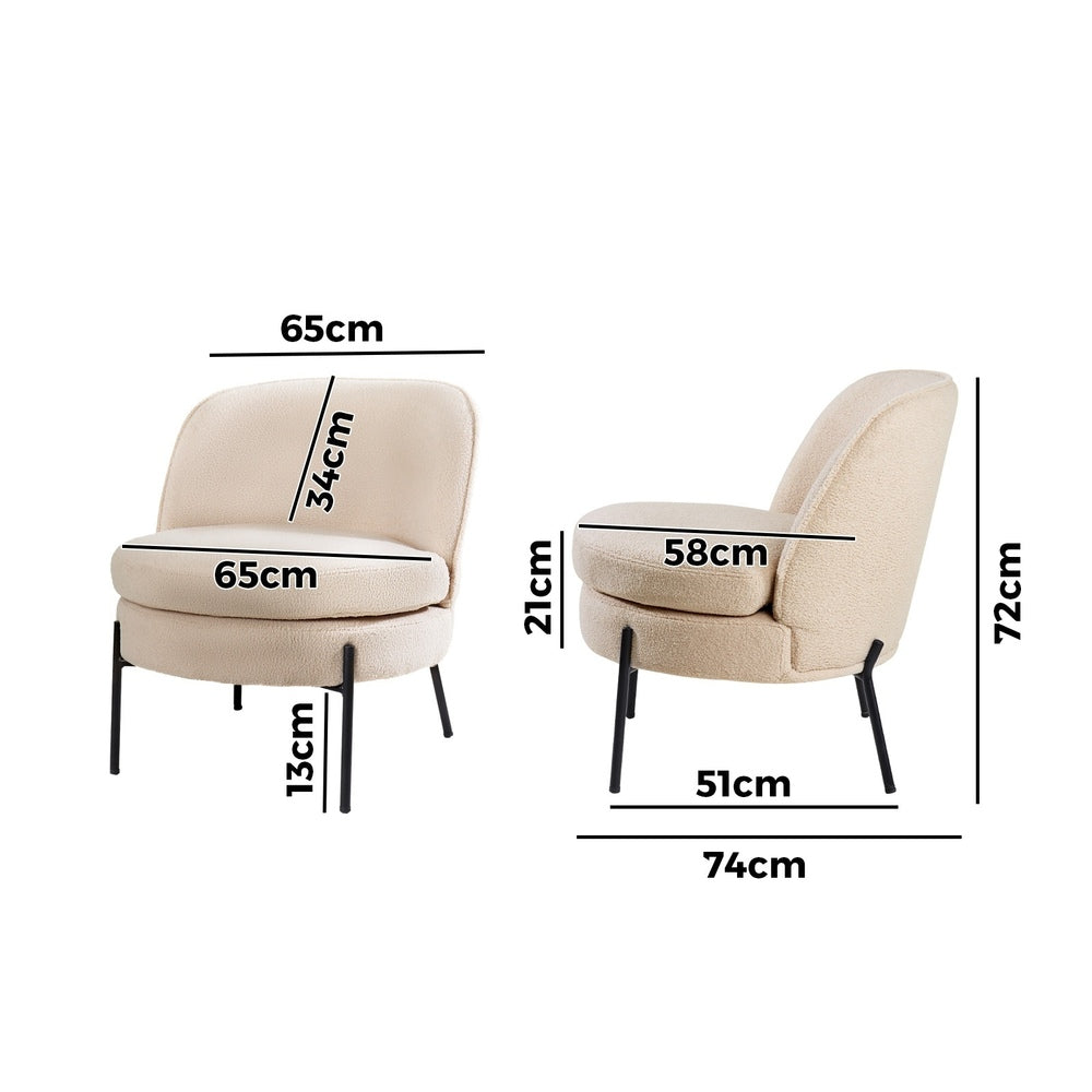 Armchair – Boucle Fabric, Wide Seat, Metal Legs, Beige