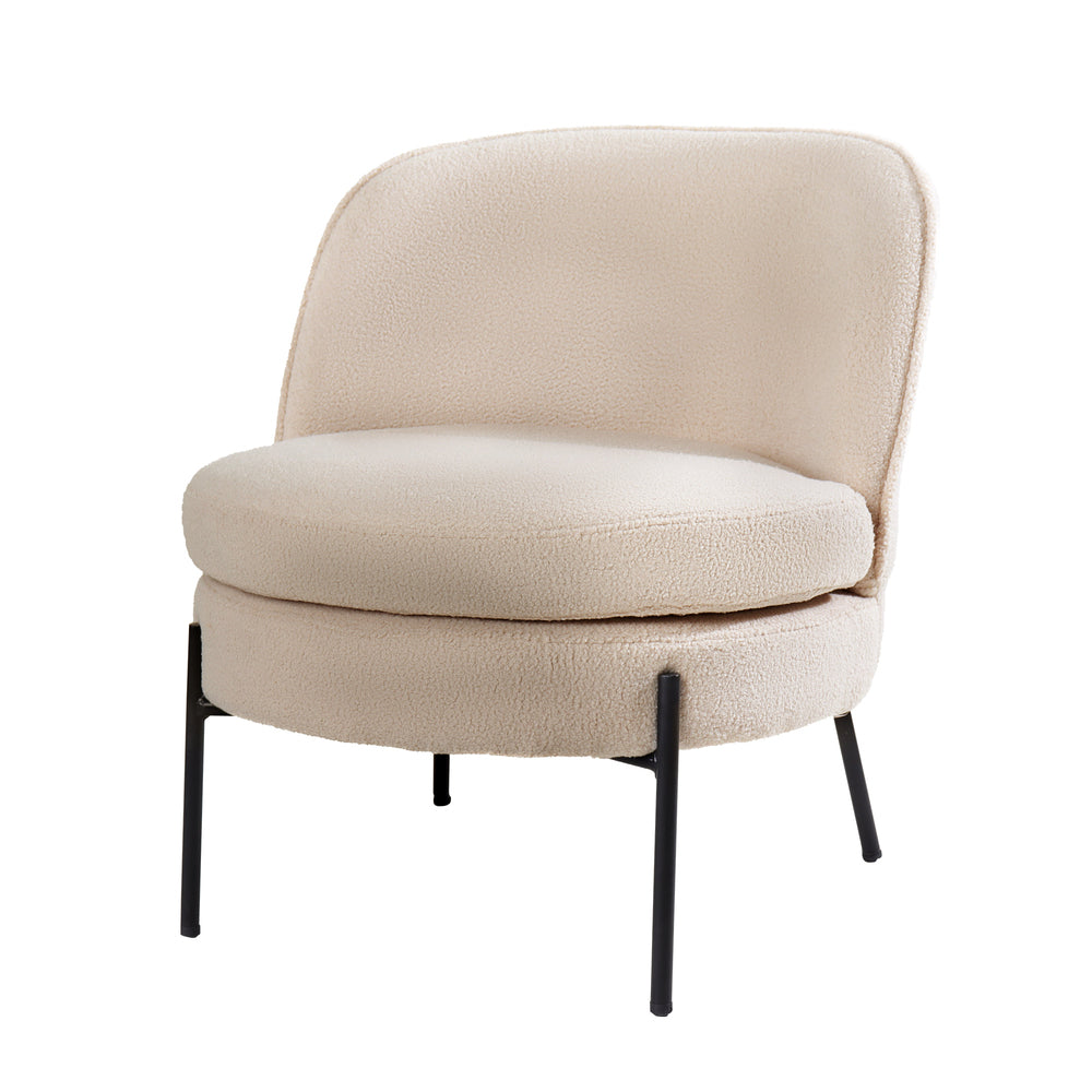 Armchair – Boucle Fabric, Wide Seat, Metal Legs, Beige