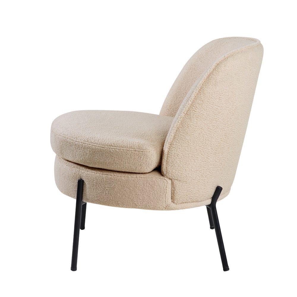 Armchair – Boucle Fabric, Wide Seat, Metal Legs, Beige