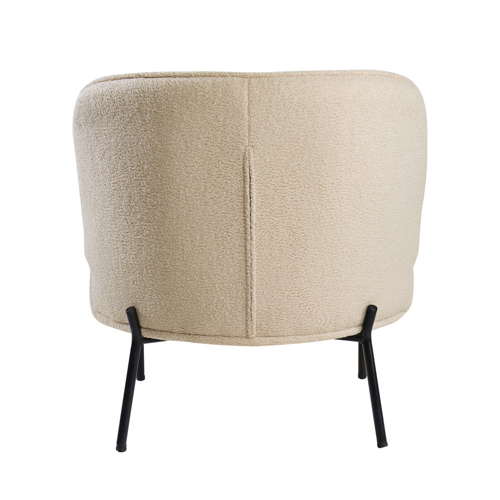 Armchair – Boucle Fabric, Wide Seat, Metal Legs, Beige
