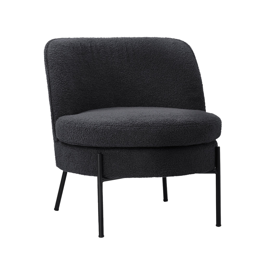 Armchair – Boucle Fabric, Wide Seat, Metal Legs, Charcoal