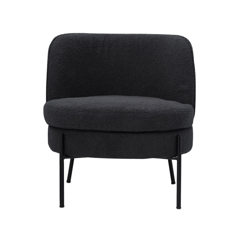 Armchair – Boucle Fabric, Wide Seat, Metal Legs, Charcoal