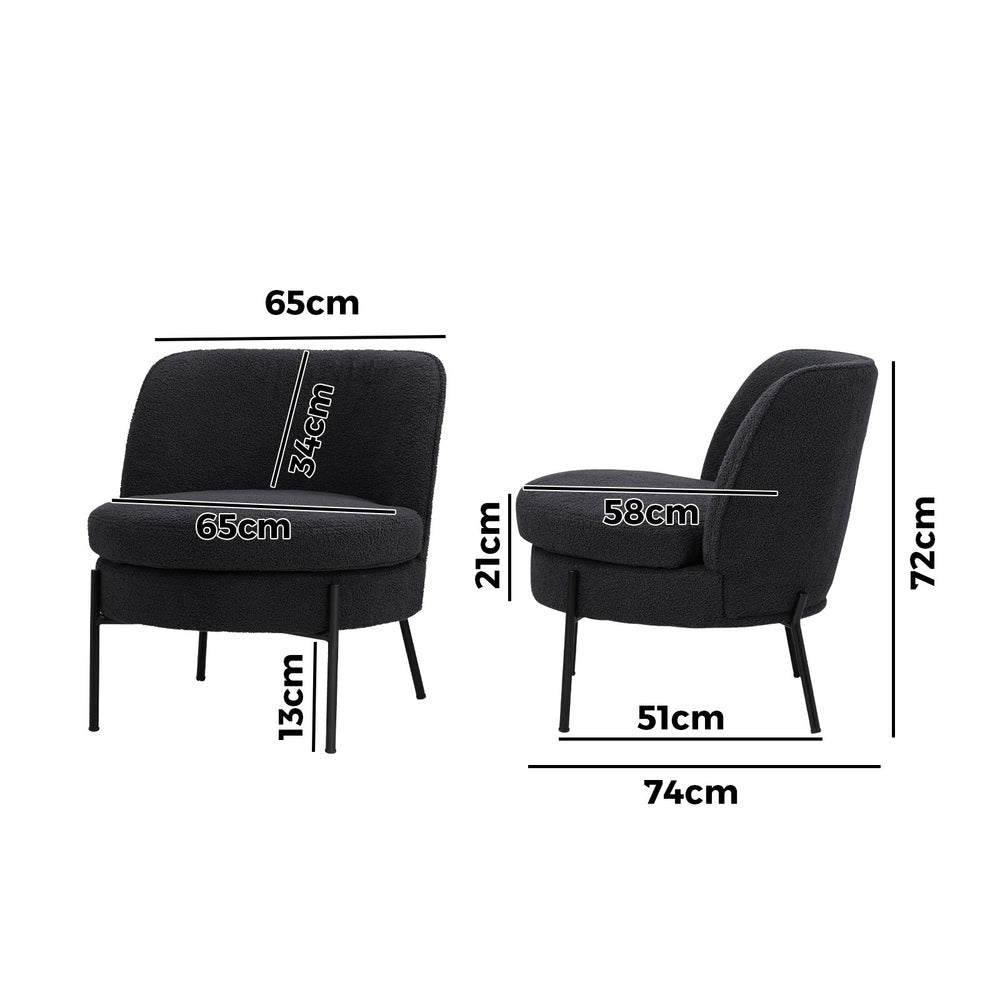 Armchair – Boucle Fabric, Wide Seat, Metal Legs, Charcoal