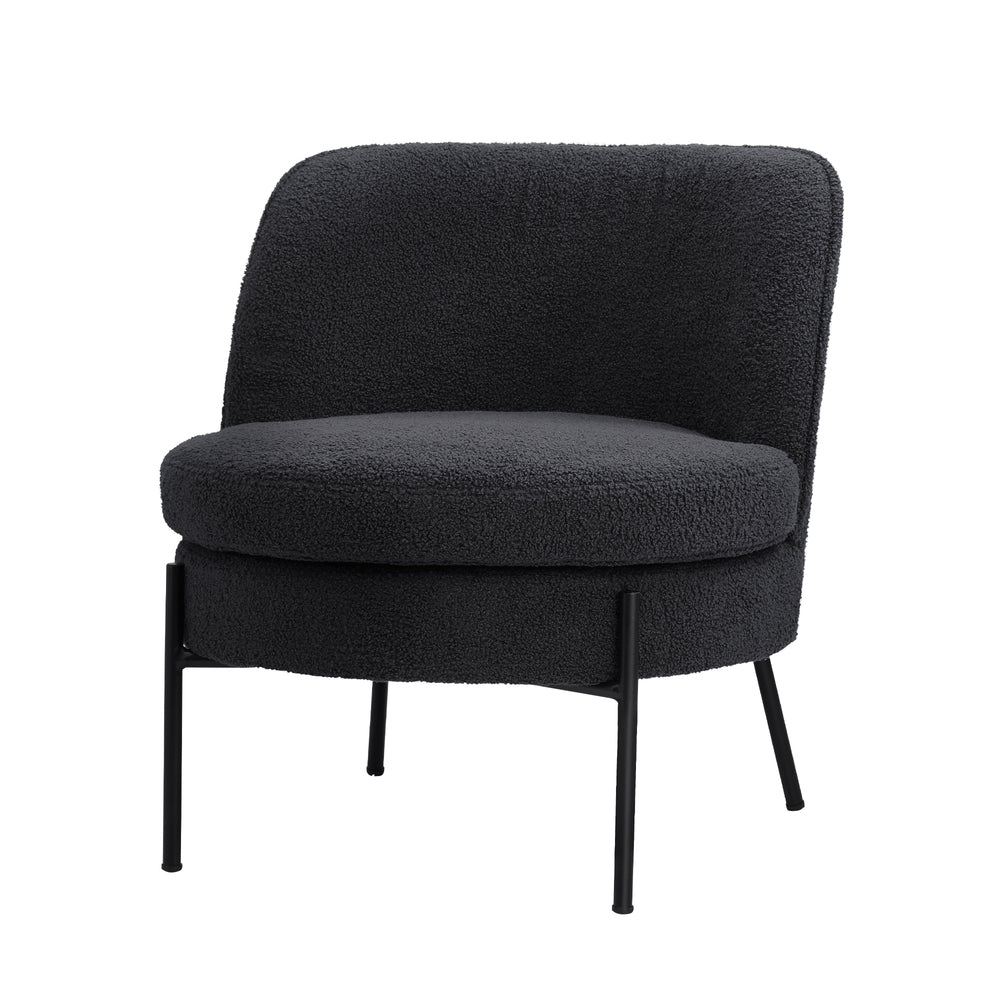 Armchair – Boucle Fabric, Wide Seat, Metal Legs, Charcoal