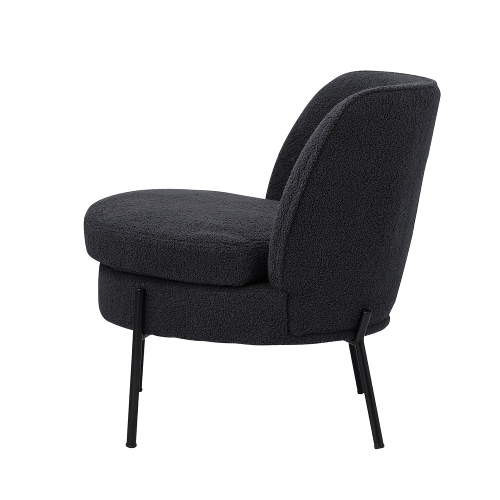 Armchair – Boucle Fabric, Wide Seat, Metal Legs, Charcoal