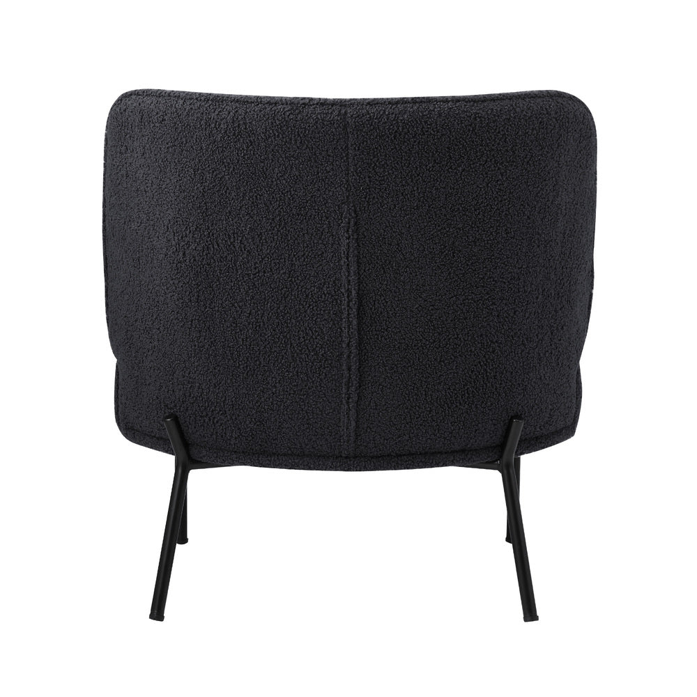 Armchair – Boucle Fabric, Wide Seat, Metal Legs, Charcoal