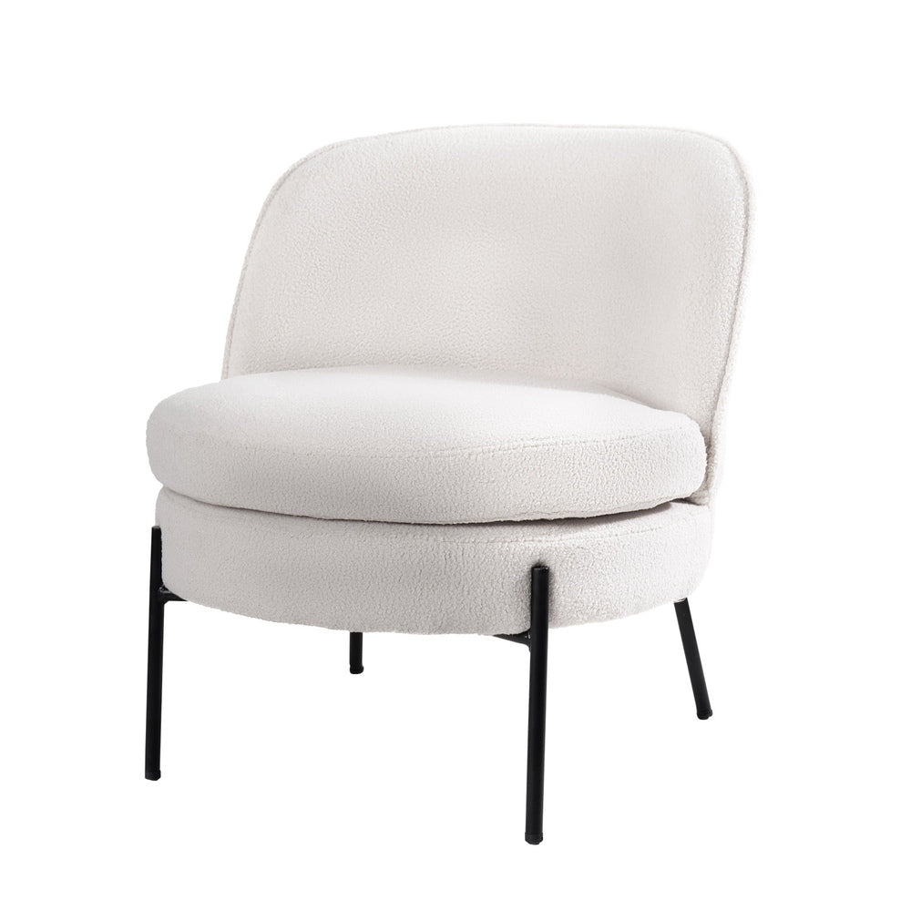 Armchair – Boucle Fabric, Wide Seat, Metal Legs, White