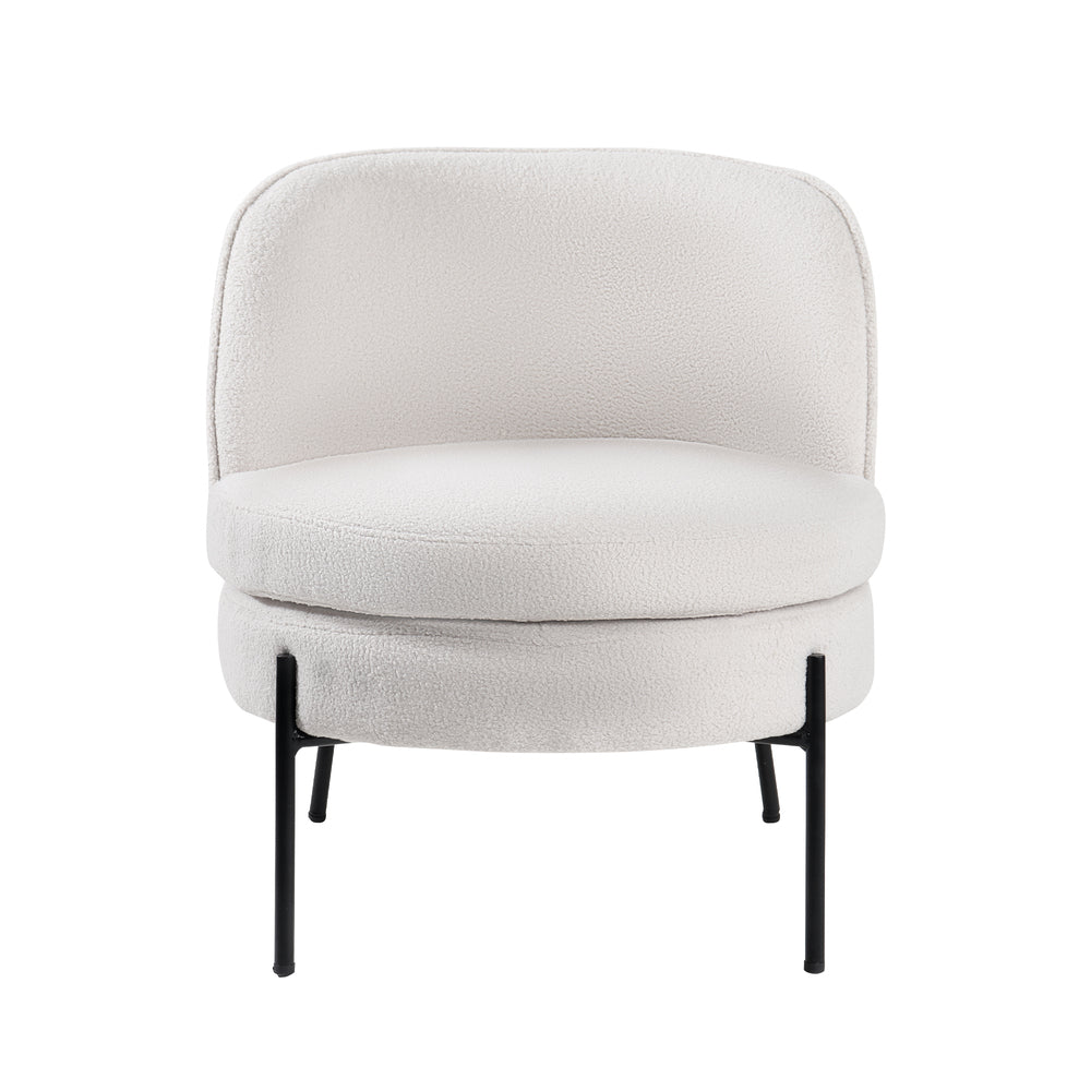 Armchair – Boucle Fabric, Wide Seat, Metal Legs, White