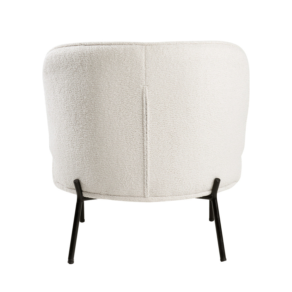Armchair – Boucle Fabric, Wide Seat, Metal Legs, White