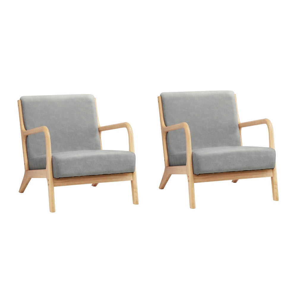2X Armchair Lounge Chair Couches Sofa Wood Light Grey