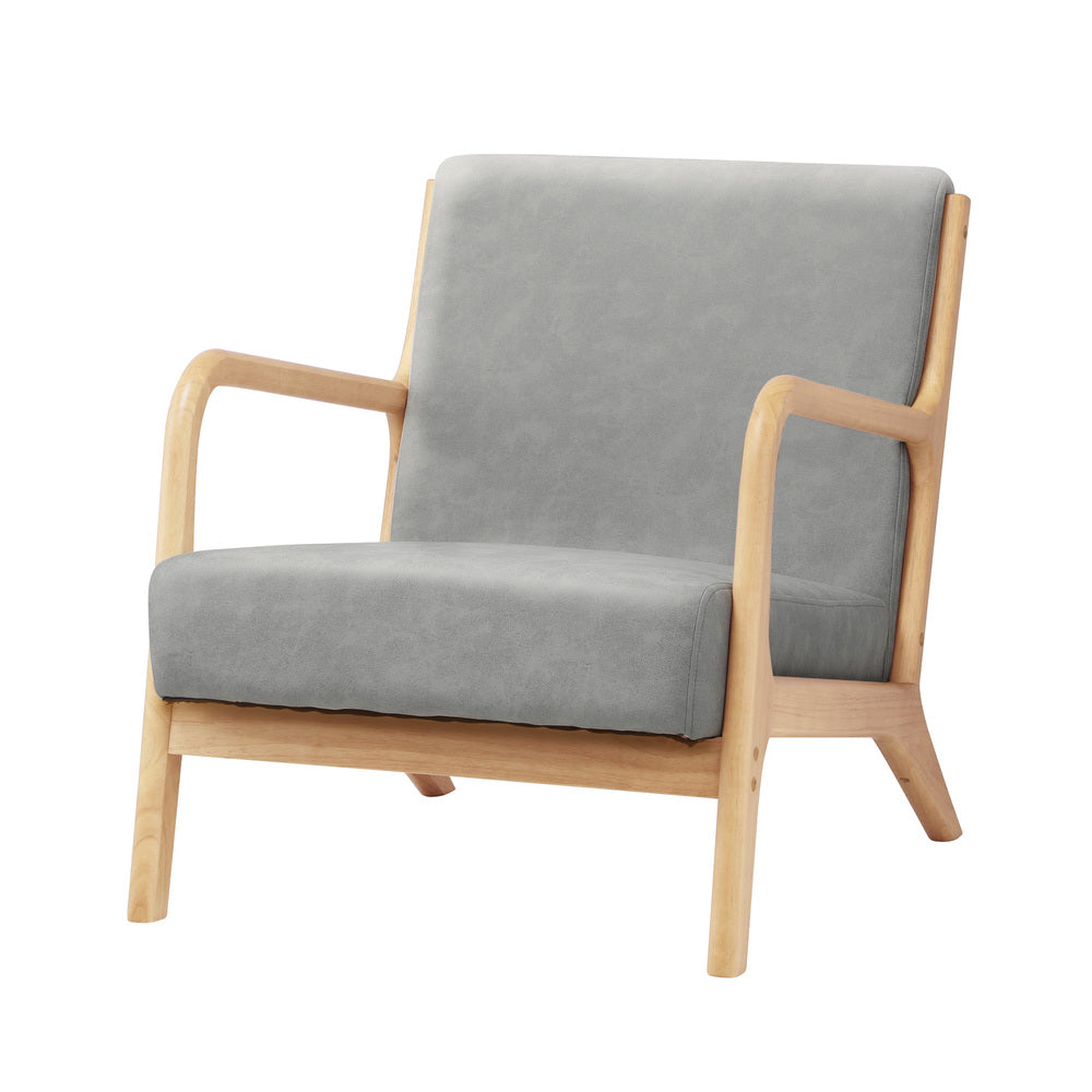 2X Armchair Lounge Chair Couches Sofa Wood Light Grey