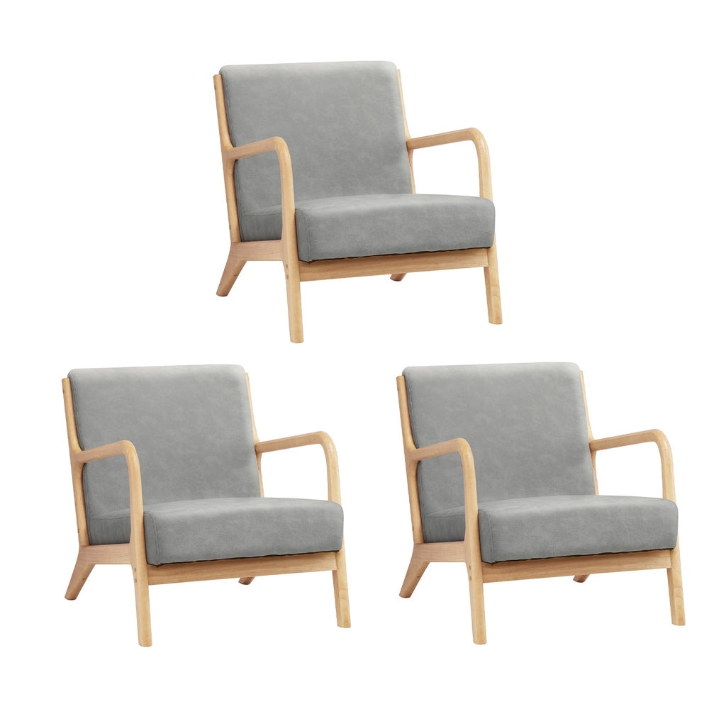 3X Armchair Lounge Chair Couches Sofa Wood Light Grey