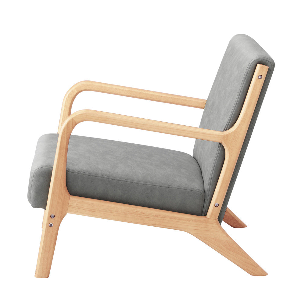 3X Armchair Lounge Chair Couches Sofa Wood Light Grey