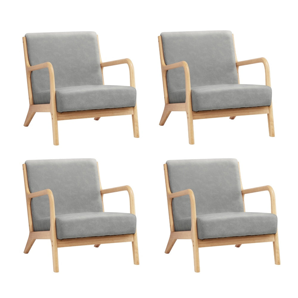 4X Armchair Lounge Chair Couches Sofa Wood Light Grey