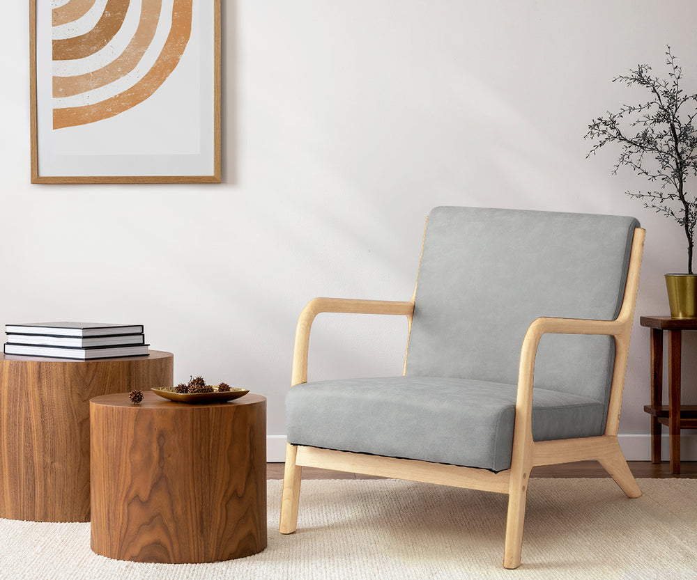 4X Armchair Lounge Chair Couches Sofa Wood Light Grey