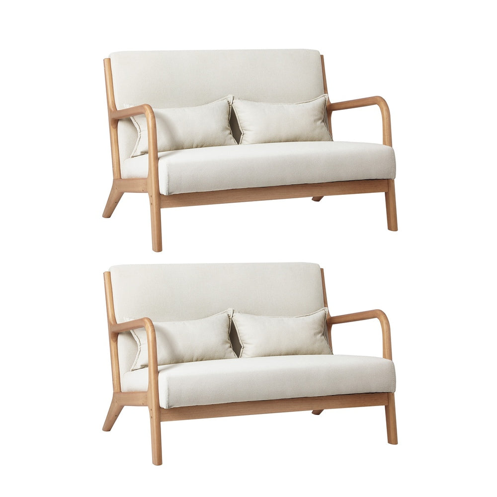 2X Armchair Lounge Chair Wood Light Beige