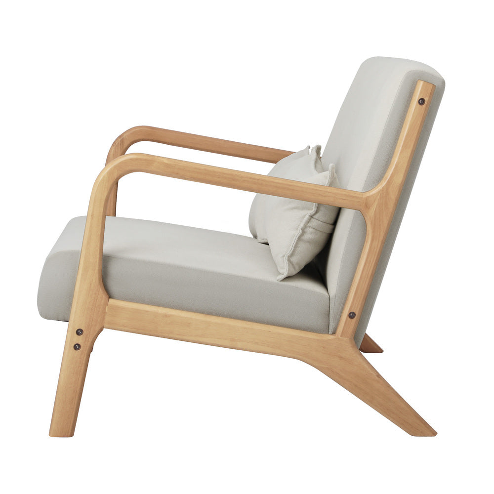 2X Armchair Lounge Chair Wood Light Beige