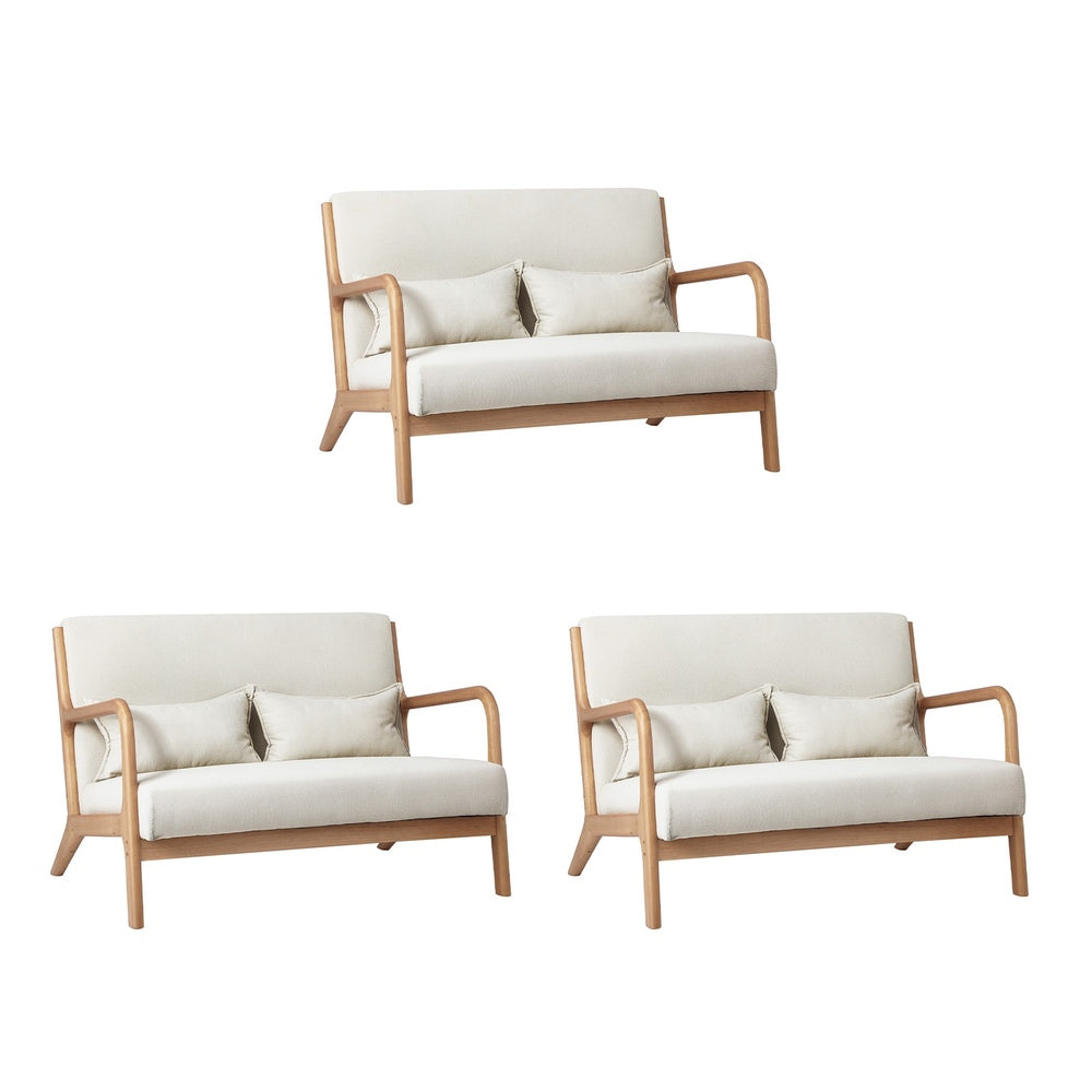 3X Armchair Lounge Chair Wood Light Beige
