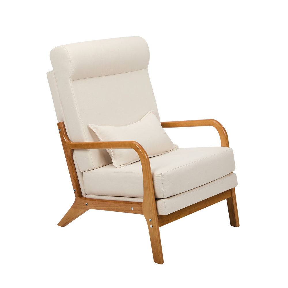Armchair Linen Fabric Lounge Chair with Lumbar Pillow Beige