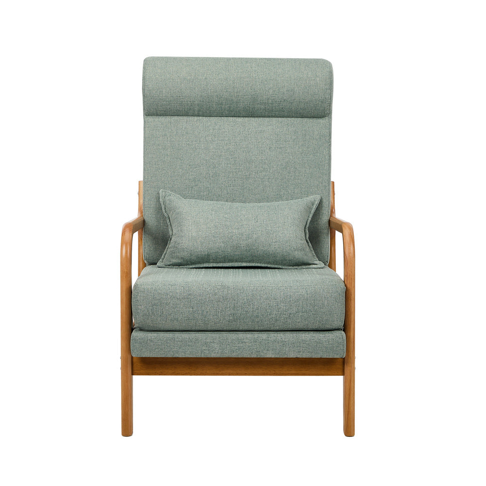 Armchair Linen Fabric Lounge Chair with Lumbar Pillow Green