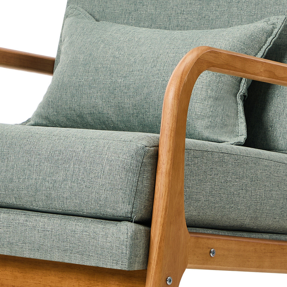 Armchair Linen Fabric Lounge Chair with Lumbar Pillow Green