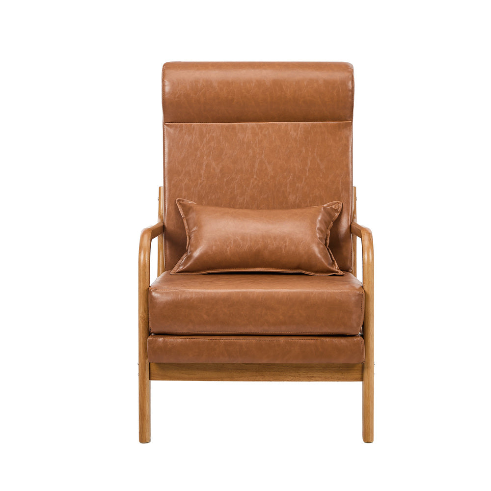 Armchair PU Leather Lounge Chair with Lumbar Pillow Brown