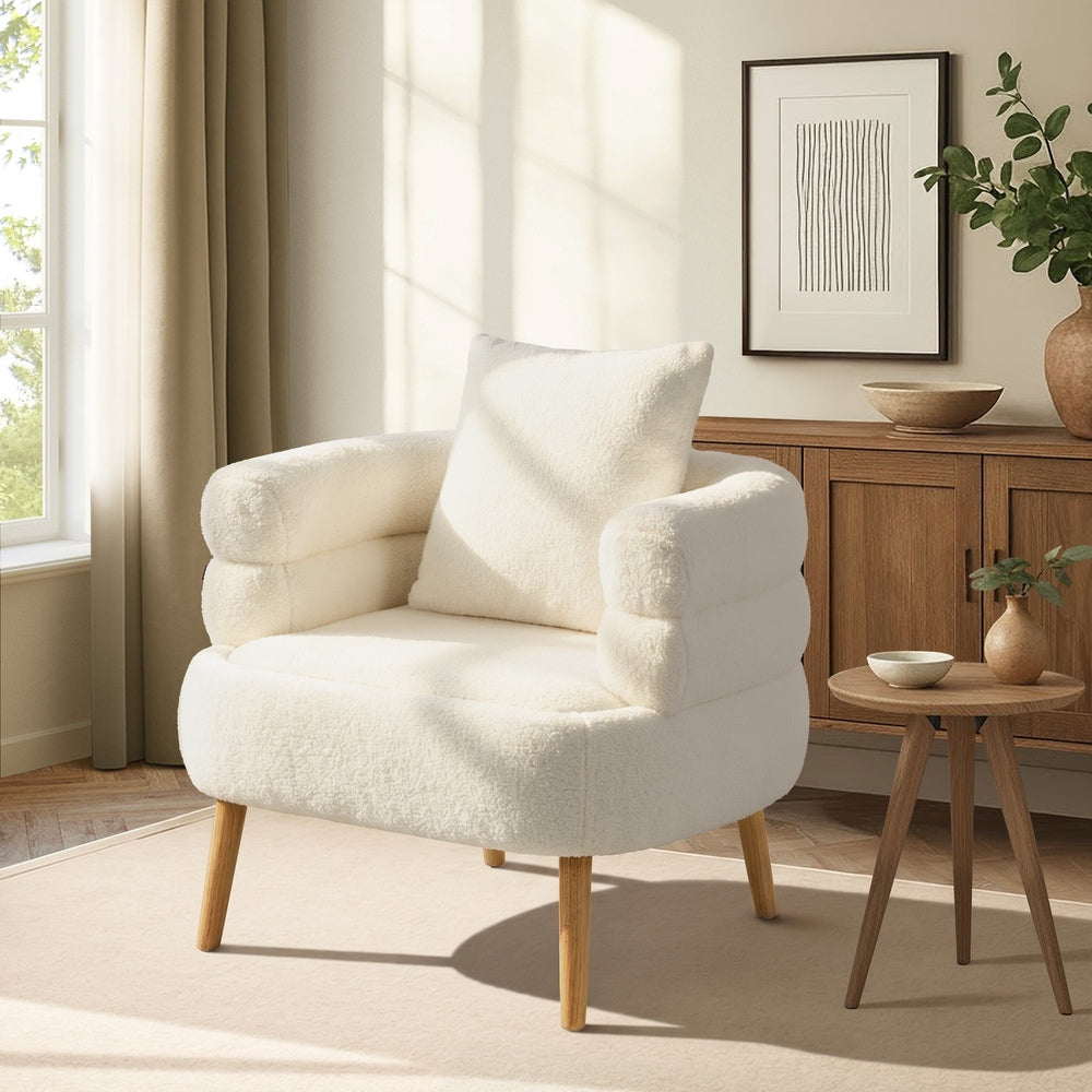 Sherpa Accent Armchair – Rounded Design, High Back, Rubberwood Legs, White