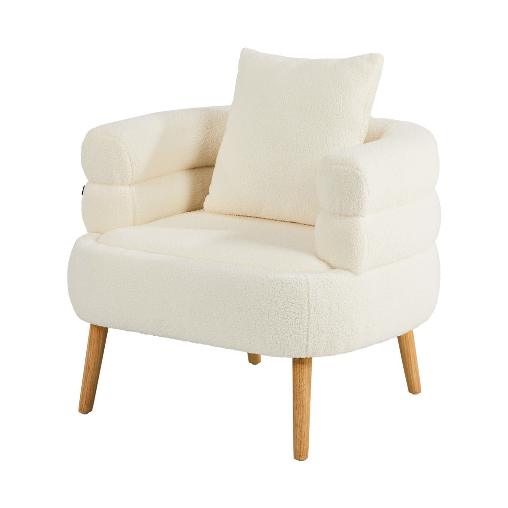 Sherpa Accent Armchair – Rounded Design, High Back, Rubberwood Legs, White