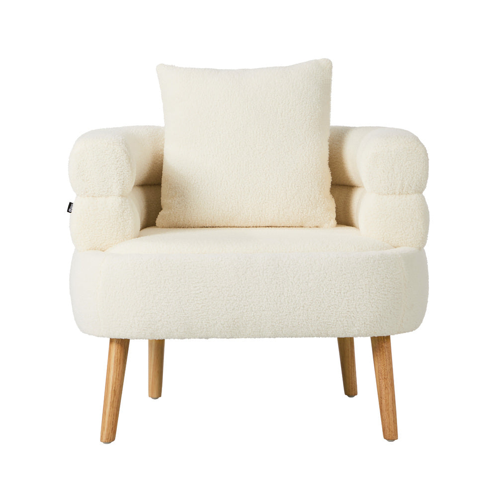 Sherpa Accent Armchair – Rounded Design, High Back, Rubberwood Legs, White