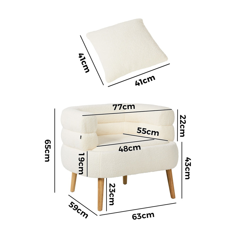 Sherpa Accent Armchair – Rounded Design, High Back, Rubberwood Legs, White