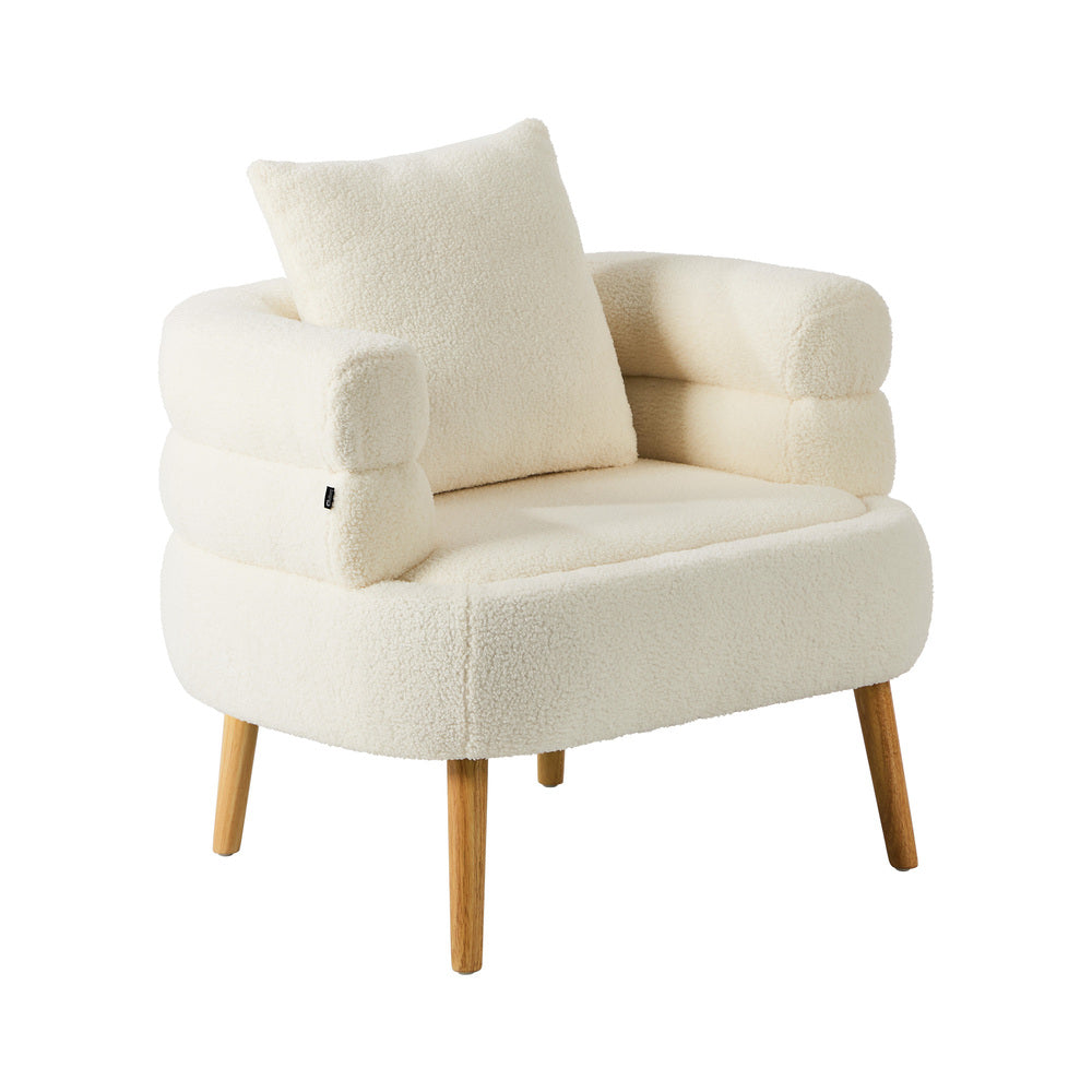 Sherpa Accent Armchair – Rounded Design, High Back, Rubberwood Legs, White