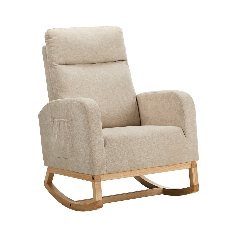 Rocking Armchair Linen Fabric Lounge Chair Accent Chair Beige