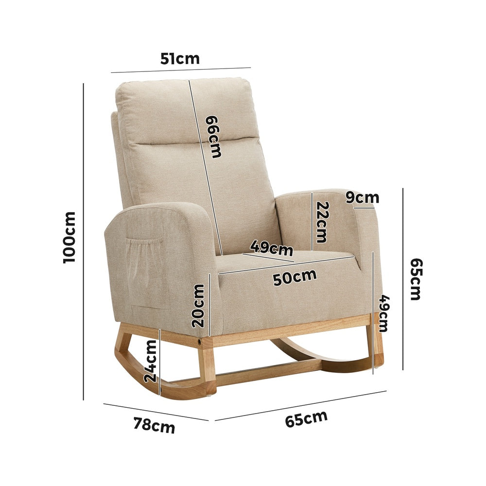 Rocking Armchair Linen Fabric Lounge Chair Accent Chair Beige