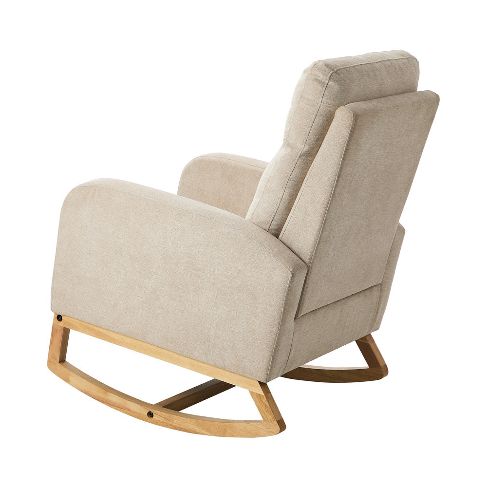 Rocking Armchair Linen Fabric Lounge Chair Accent Chair Beige