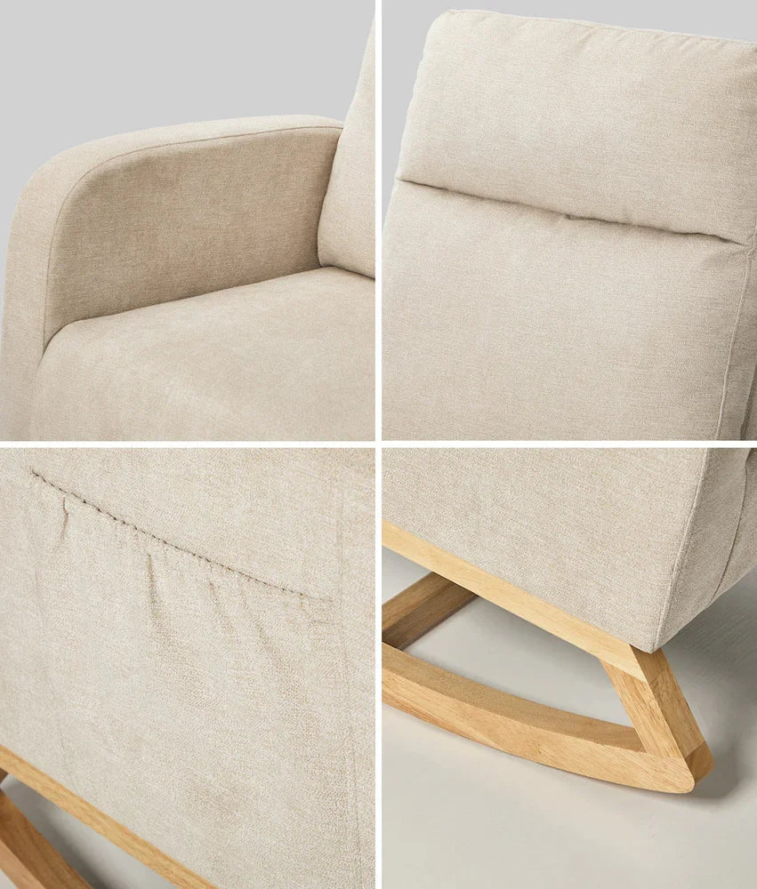 2x Rocking Armchair Linen Fabric Lounge Accent Chair Beige