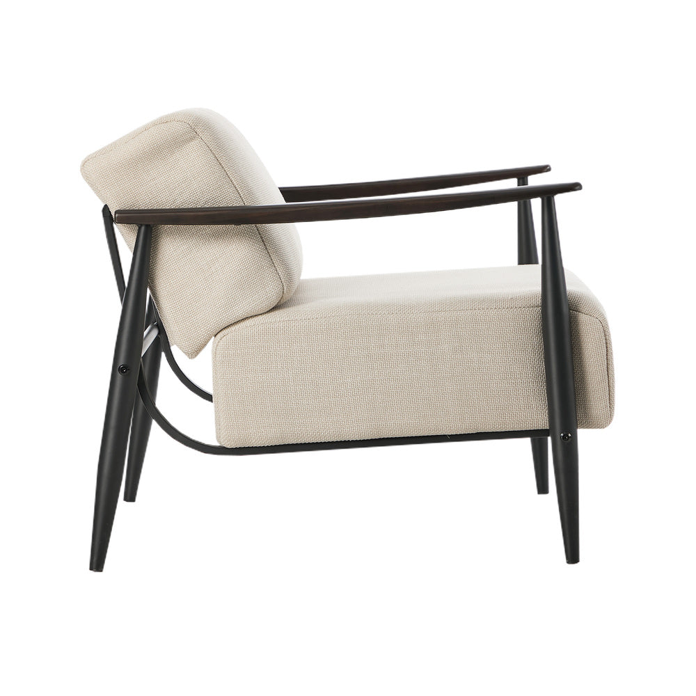 Wooden Armchair Lounge Sofa Fabric Accent Armchairs Beige