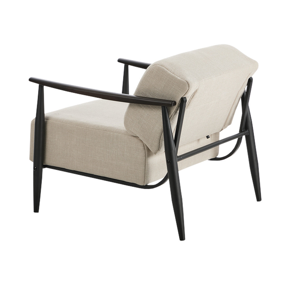 Wooden Armchair Lounge Sofa Fabric Accent Armchairs Beige