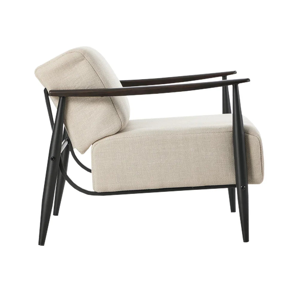 2x Wooden Armchair Sofa Chair Fabric Accent Armchairs Beige