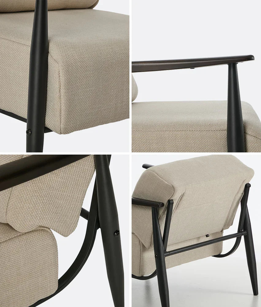 2x Wooden Armchair Sofa Chair Fabric Accent Armchairs Beige