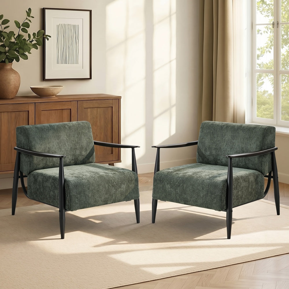 Wooden Fabric Accent Armchair 2-Pack, Green, 150kg Weight Capacity