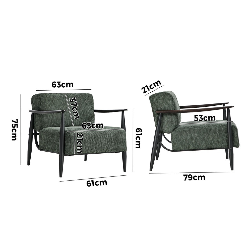 Wooden Fabric Accent Armchair 2-Pack, Green, 150kg Weight Capacity