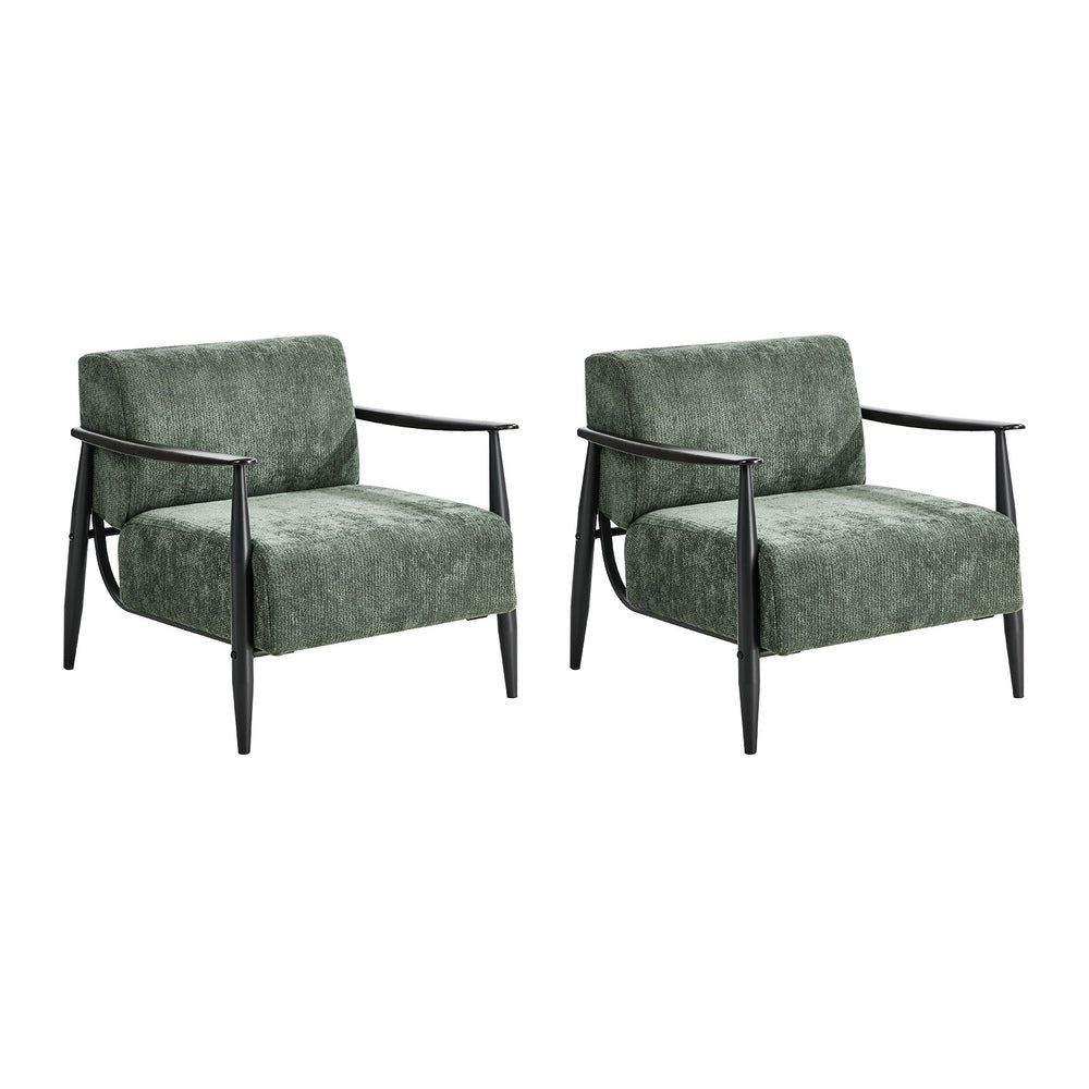 Wooden Fabric Accent Armchair 2-Pack, Green, 150kg Weight Capacity