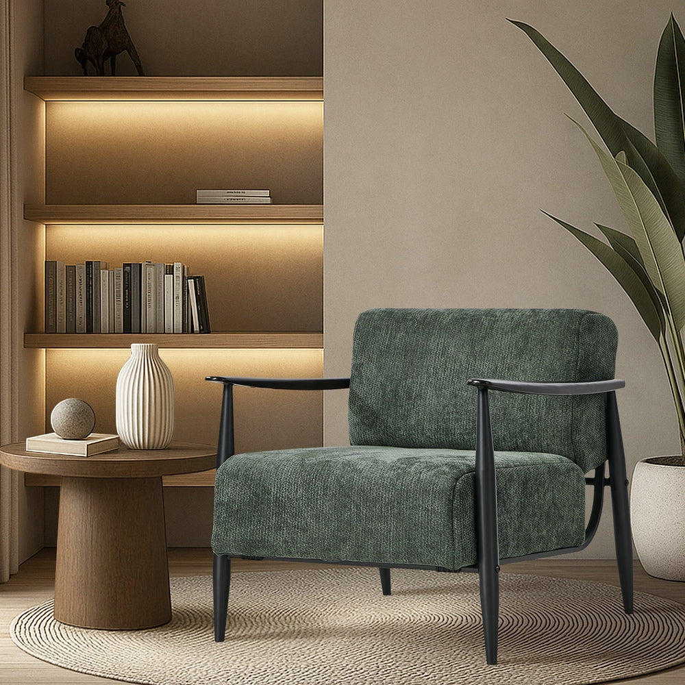 Wooden Fabric Accent Armchair in Green, Nordic Style, 150kg Cap